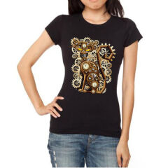 Tricou negru Steampunk Cat
